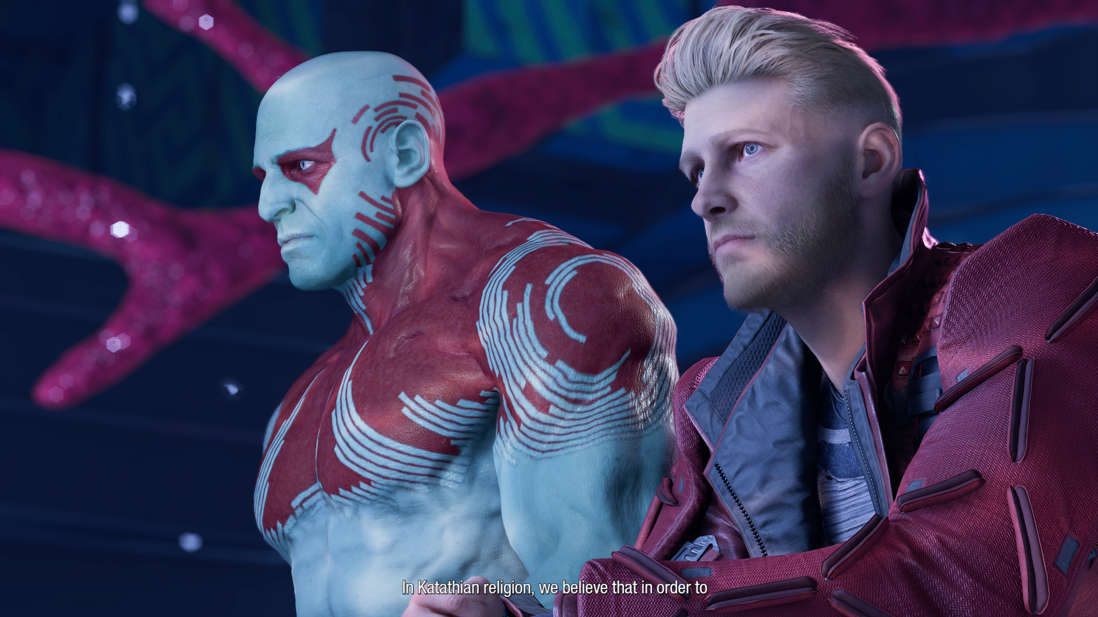 Drax and Peter share a somber moment.