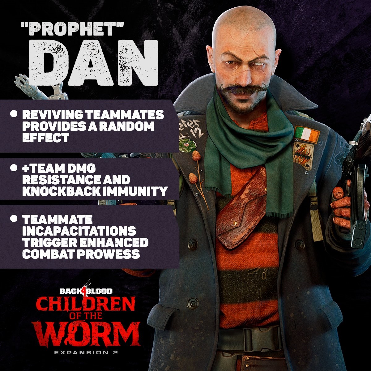 The new cleaner, Prophet Dan is a prime starting point for a medic/revive build with his knockback immunity.